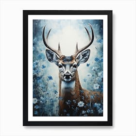 Deer In Blue Flowers 4 Art Print