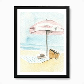 Watercolor Beach Umbrella Art Print