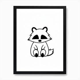A Minimalist Line Art Piece Of A Cute Raccoon 2 Art Print