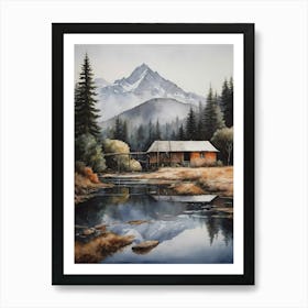 Cabin By The Lake Art Print