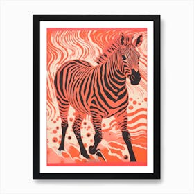 Red Zebra Linocut Inspired Art Print