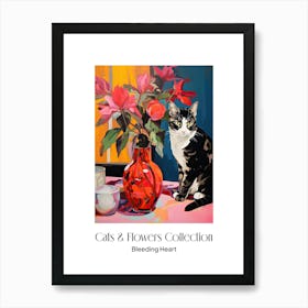 Cats & Flowers Collection Bleeding Heart Flower Vase And A Cat, A Painting In The Style Of Matisse 3 Art Print