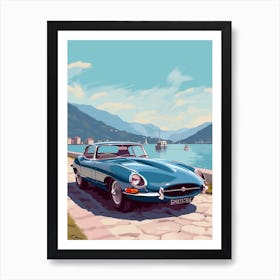 A Jaguar E Type Car In The Lake Como Italy Illustration 2 Art Print