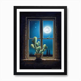 Moon Cactus On A Window  3 Art Print