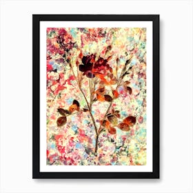 Impressionist Anemone Sweetbriar Rose Botanical Painting in Blush Pink and Gold Art Print