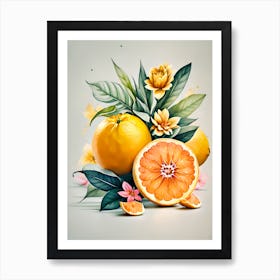 Oranges And Flowers Art Print