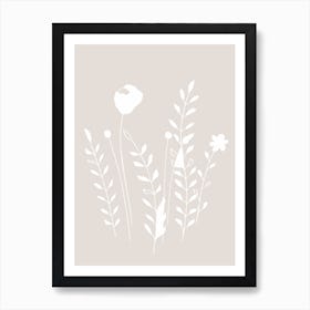 Skandi Flowers And Leaves 1 Beige Art Print