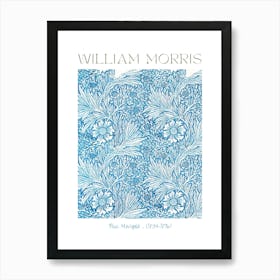 Blue Marigold Floral Fabric Genuine Print by William Morris (1834-1896) Feature Wall Decor by Famous British Textile Designer HD Remastered by the Met Art Print