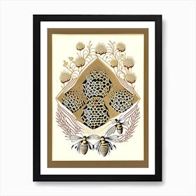 Beehive With Swarming Bees 4  Vintage Art Print