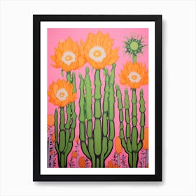 Mexican Style Cactus Illustration Fishhook Cactus 2 Art Print