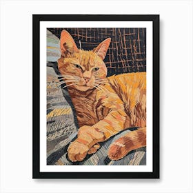 Chartreux Cat Relief Illustration 4 Art Print