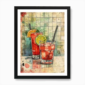 Cocktail Selection Paint Splash Watercolour Art Print