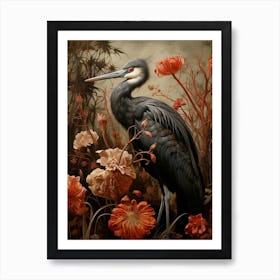 Dark And Moody Botanical Crane 1 Art Print