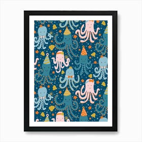 Octopuses Have a Birthday Party Bright Pastel Kids Art Print