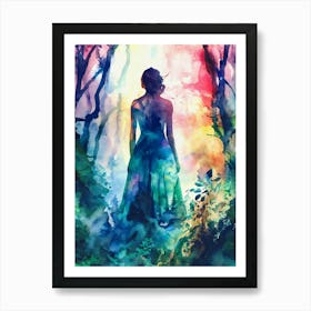 Woman in the Forest Watercolor Painting 1 Art Print