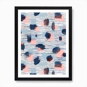 Watercolor Stains Stripes Navy Art Print