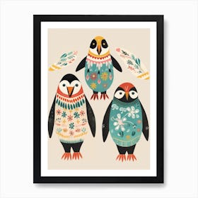 Folk Style Bird Painting Penguin 1 Art Print