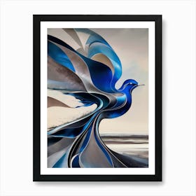 Abstract Flying Blue Bird with Swirls Art Print