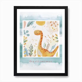 Cute Muted Pastel Gallimimus Dinosaur 3 Poster Art Print