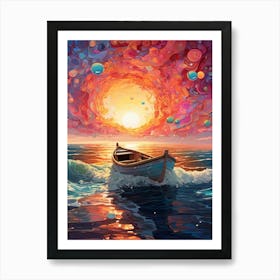 Boat At Sunset Art Print