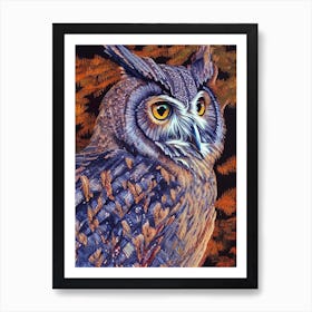 Eastern Screech Owl Pointillism Bird Art Print