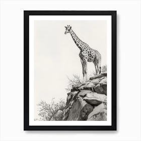 Giraffe On The Cliff Edge Pencil Drawing 3 Art Print