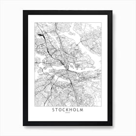 Stockholm White Map Art Print