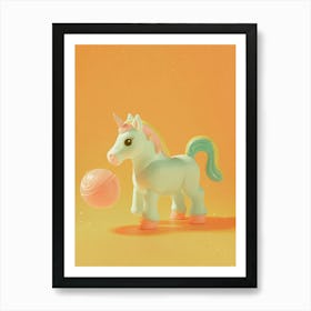 Toy Unicorn Playing Soccer Orange Pastel Art Print