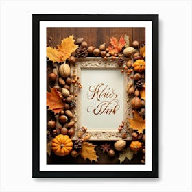 Calligraphy In An Elegant Cursive Script Forming A Festive Christmas Greeting Framed By Autumn Leav (4) Art Print