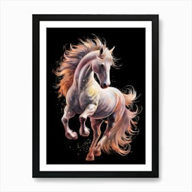 Horse Jumping On Black Background Art Print