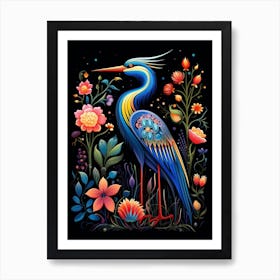 Folk Bird Illustration Great Blue Heron 1 Art Print