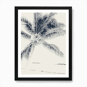 Palm Tree, Abstract Beach, Navy Blue and Beige, Boho Art Print