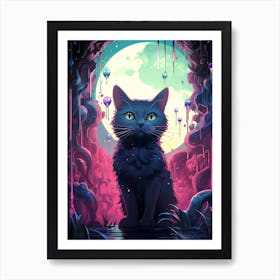 Black Cat In The Moonlight 2 Art Print