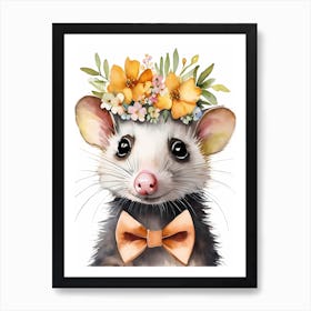 Baby Opossum Flower Crown Bowties Woodland Animal Nursery Decor (24) Result Art Print