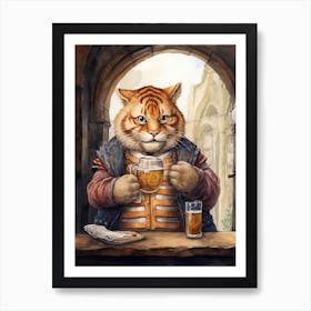 Tiger Illustration Brewing Watercolour 2 Art Print