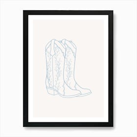 Cowboy Boots Blue Art Print