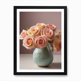 A Vase Of Pink Roses 101 Art Print