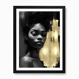 Black Girl with Gold Abstract 14.3 Art Print