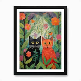 Two Wide Eyed Cats In A Botanical Garden Art Print