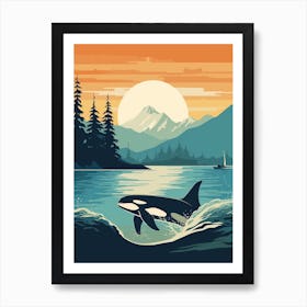 Orca Sunset & The Mountains Graphic Design 5 Art Print