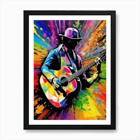 Multicoloured Abstract Acoustic Guitar Player Art Print