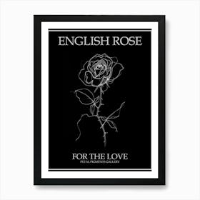 English Rose Black And White Line Drawing 19 Poster Inverted Art Print