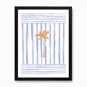 Orange Palm Blue Stripes Art Print