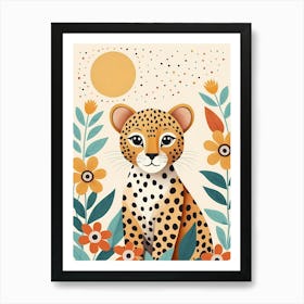 Floral Cute Baby Leopard Nursery Illustration (32) Art Print