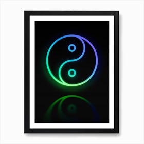 Neon Blue and Green Abstract Geometric Glyph on Black n.0081 Art Print