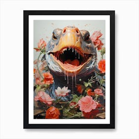 Turtle With Flowers 2 Art Print