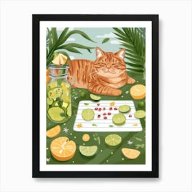 Cat With Pomegranate Art Print