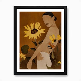 Lady With Sunflowers Art Print