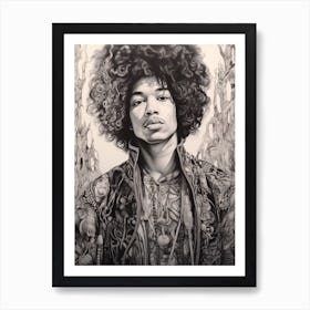 Jimi Hendrix B&W 3 Art Print