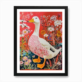 Floral Animal Painting Duck 2 Art Print